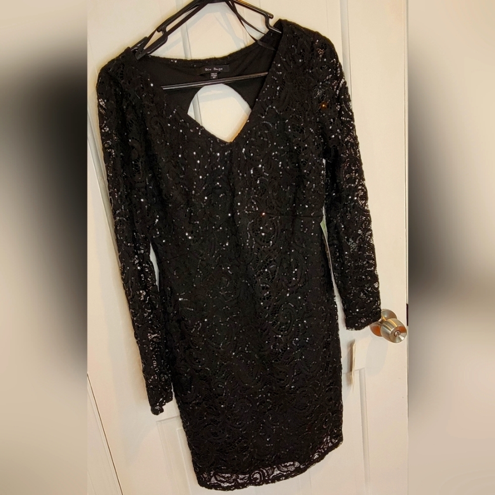 Blu Sage NWT Black Sequin Long-Sleeve Dress 8p